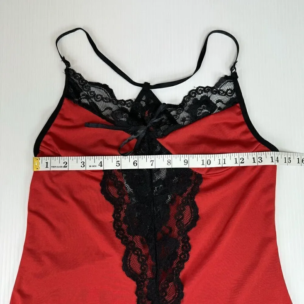 Red Nightgown Set Black Lace Stretchy Size Small Lingerie